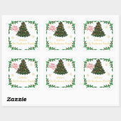 Traditional Christmas Holly Border Personalised スクエアシール (シート)