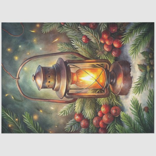 Traditional Christmas lantern holly tissue paper 薄葉紙 (正面)