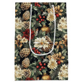 Traditional Christmas Pine Floral Holiday  ミディアムペーパーバッグ (裏面)