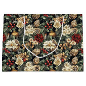 Traditional Christmas Pine Floral Holiday  ラージペーパーバッグ (正面)