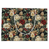 Traditional Christmas Pine Floral Holiday  ラージペーパーバッグ (裏面)
