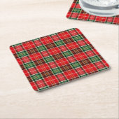 Traditional Christmas Plaid スクエアペーパーコースター (アングル)