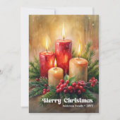 Traditional Christmas red candles card pine wreath シーズンカード (正面)