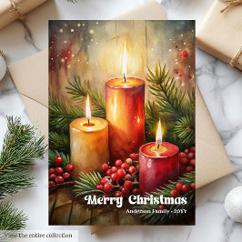 Traditional Christmas red candles card pine wreath シーズンカード