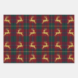 Traditional Christmas Reindeer Plaid ラッピングペーパーシート