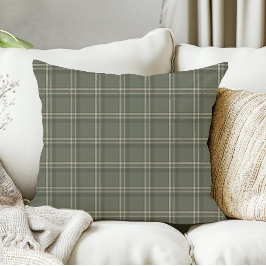 Traditional Christmas Sage Green Plaid  クッション