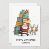 Traditional Christmas Santa Claus with Reindeer シーズンカード (正面/裏面)