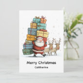 Traditional Christmas Santa Claus with Reindeer シーズンカード (スタンド正面)