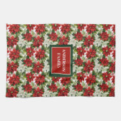 Traditional Christmas Towel Red Green Floral Art キッチンタオル (横)