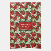 Traditional Christmas Towel Red Green Floral Art キッチンタオル (縦)