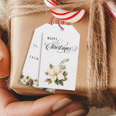 Traditional Christmas White Poinsettia Doublesided ギフトタグ