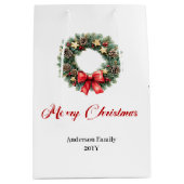 Traditional Christmas wreath gift bag personalized ミディアムペーパーバッグ (正面)