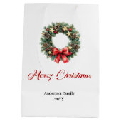 Traditional Christmas wreath gift bag personalized ミディアムペーパーバッグ (裏面)