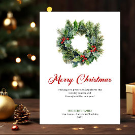 Traditional Christmas Wreath Holiday Greeting Card シーズンカード