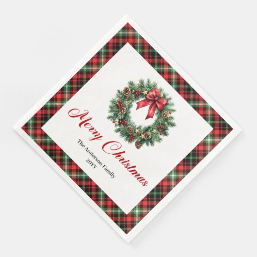 Traditional Christmas Wreath Napkins Personalized (コーナー)