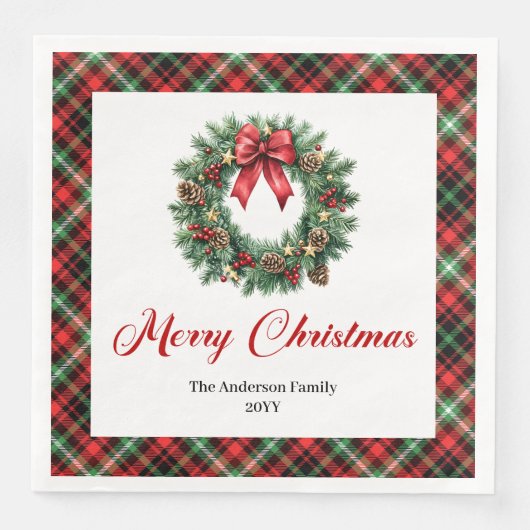 Traditional Christmas Wreath Napkins Personalized (正面)
