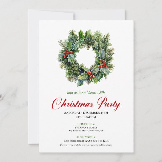 Traditional Christmas Wreath Party Invitation 招待状 (正面)