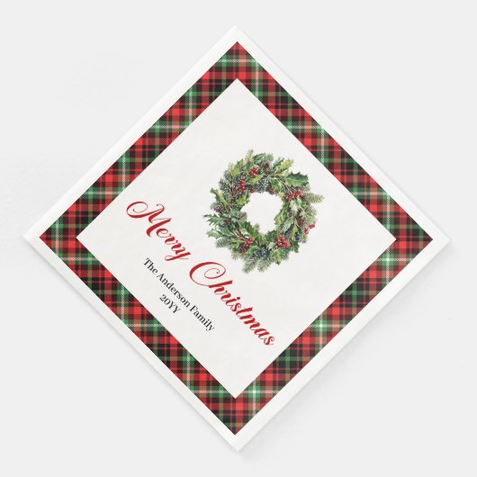 Traditional Christmas Wreath Red Green Napkins (コーナー)