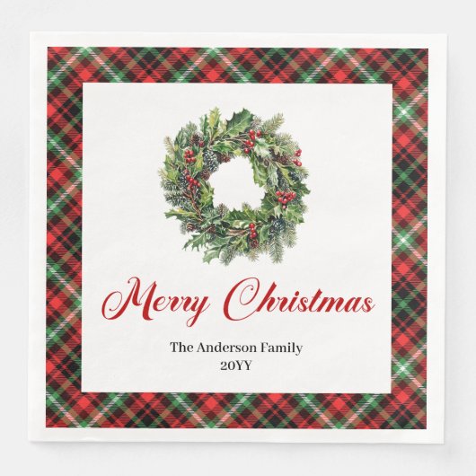 Traditional Christmas Wreath Red Green Napkins (正面)
