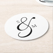 Traditional Classic Ampersand Monogram Wedding ラウンドペーパーコースター (アングル)