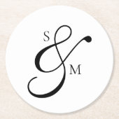 Traditional Classic Ampersand Monogram Wedding ラウンドペーパーコースター (正面)