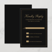 Traditional Classic Formal Black and Gold Wedding 出欠カード (正面/裏面)