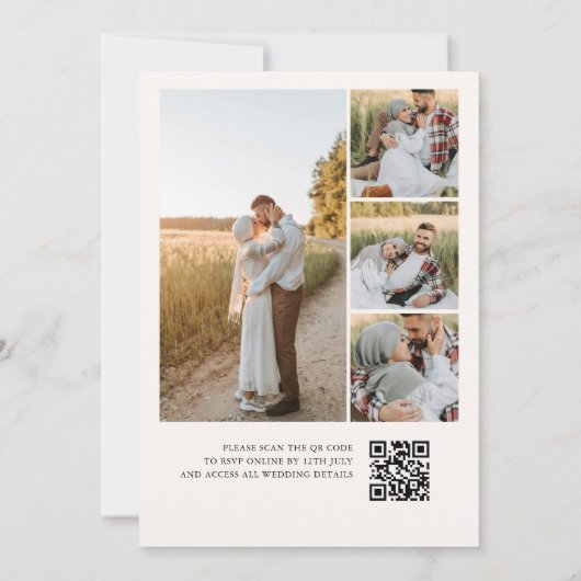 Traditional Classic Script 4 Photo QR Code Wedding 招待状 (裏面)