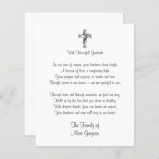 Traditional Cross Budget Funeral Thank You Card (正面/裏面)