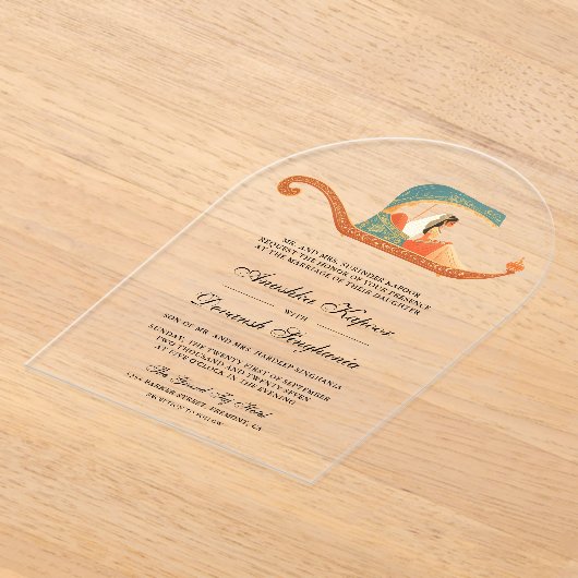 Traditional Doli Indian Bride Wedding アクリル招待状 (レイダウン)