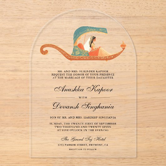 Traditional Doli Indian Bride Wedding アクリル招待状 (正面)