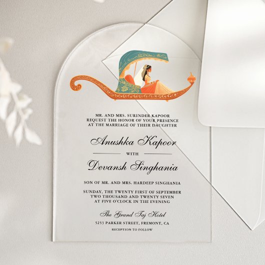 Traditional Doli Indian Bride Wedding アクリル招待状