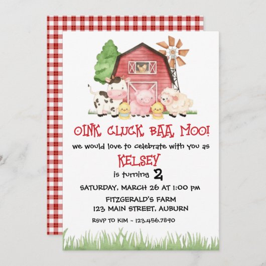 Traditional Farm Theme Birthday Invitation 招待状 (正面/裏面)