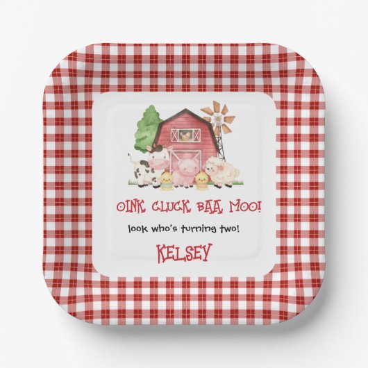 Traditional Farm Theme Birthday Paper Plates ペーパープレート (正面)