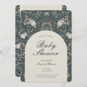 Traditional Floral Arts and Crafts Baby Shower 招待状 (正面/裏面)