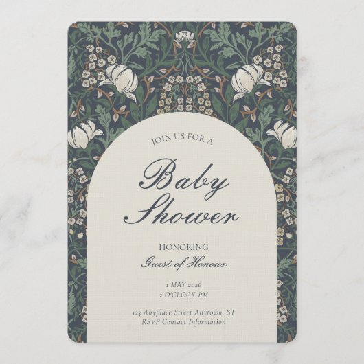 Traditional Floral Arts and Crafts Baby Shower 招待状 (正面)