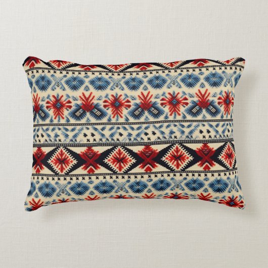 Traditional Folk Embroidery Stripe  Pattern アクセントクッション (正面)