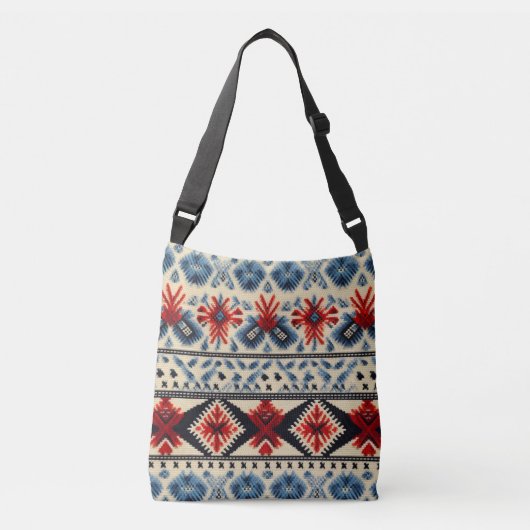 Traditional Folk Embroidery Stripe  Pattern クロスボディバッグ (正面)