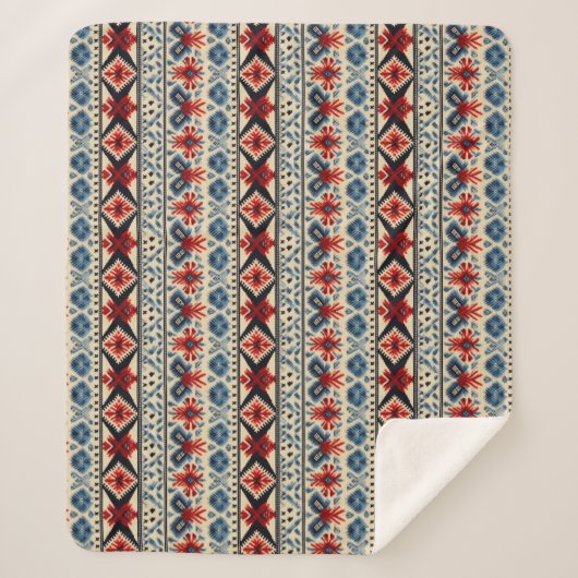 Traditional Folk Embroidery Stripe  Pattern シェルパブランケット (正面)