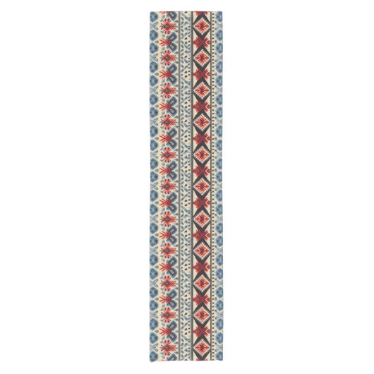 Traditional Folk Embroidery Stripe Pattern ショートテーブルランナー (正面)