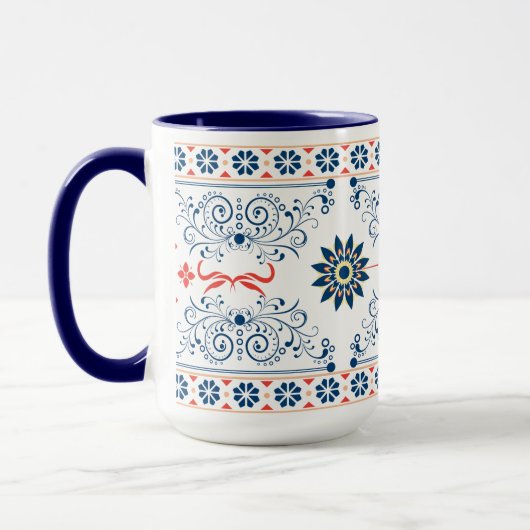 Traditional Folk Floral Pattern Mug マグカップ (左)