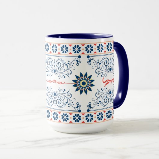 Traditional Folk Floral Pattern Mug マグカップ (正面右)