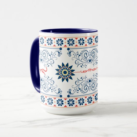 Traditional Folk Floral Pattern Mug マグカップ (正面左)