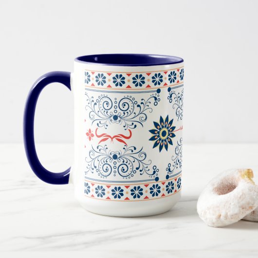 Traditional Folk Floral Pattern Mug マグカップ (ドーナツ付き)