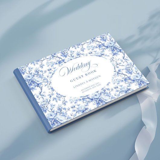Traditional French Blue Toile Roses Guest Book ゲストブック