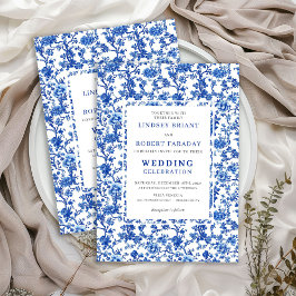 Traditional French Toile Blue Floral Wedding  招待状