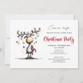 Traditional funny reindeer Christmas party invite 招待状 (正面)