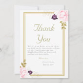 Traditional Gold Frame Rustic Roses Photo Wedding サンキューカード (正面)