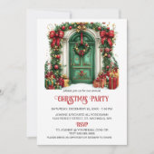 Traditional Green Door Christmas Decorations Party シーズンカード (正面)