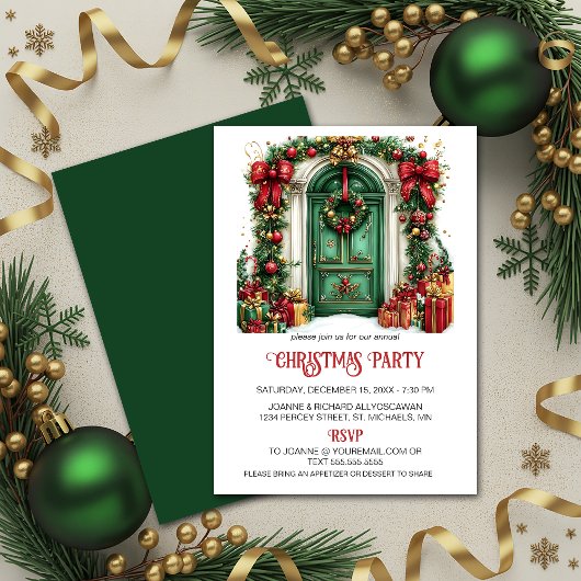 Traditional Green Door Christmas Decorations Party シーズンカード
