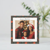 Traditional Green & Red Poinsettia Photo Christmas カード (スタンド正面)